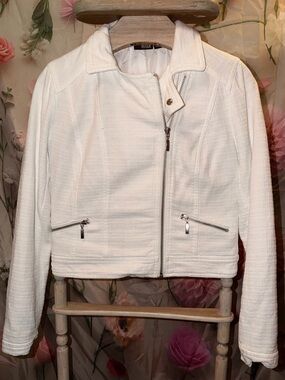 a.n.a White Canvas Moto Jacket Size Small with silver details-C
